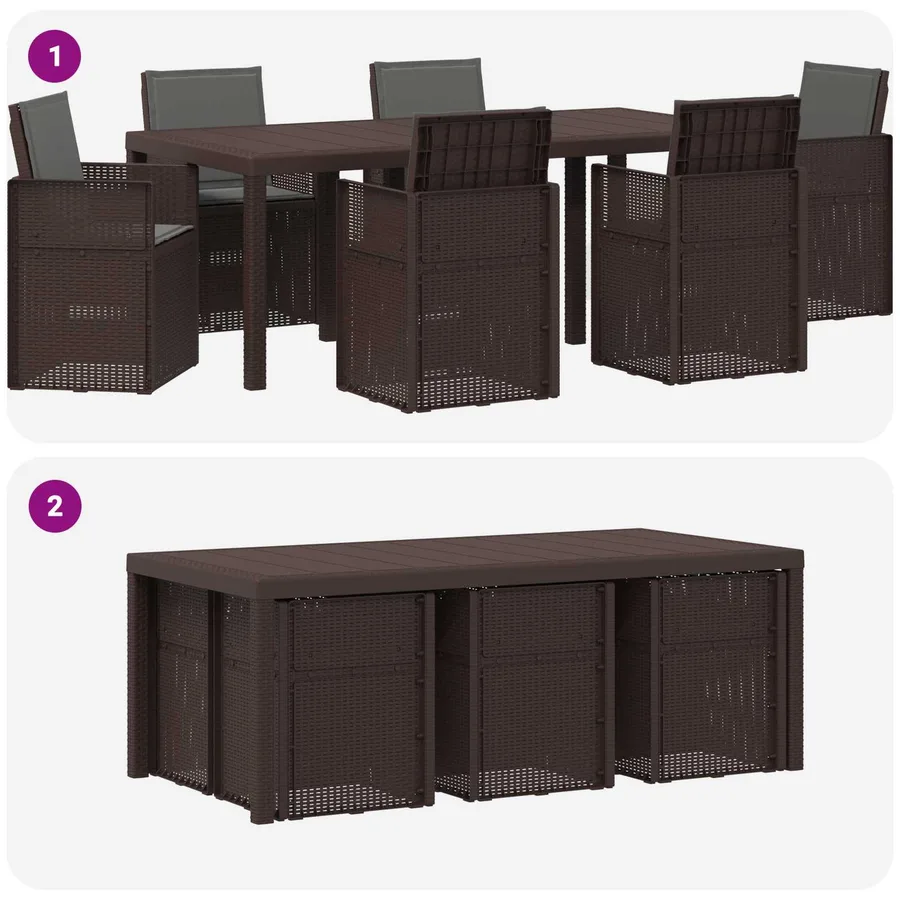 Ensemble de salle à manger pour jardin avec coussin 7 pcs PP - 8
