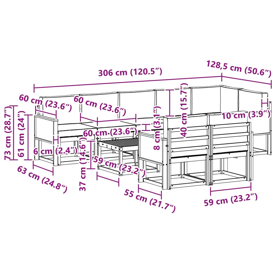 Ensemble de canapés d'extérieur 9 pcs Naturel et gris clair - 8