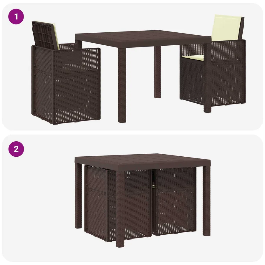 Ensemble de salle à manger pour jardin 3 pcs Marron et crème PP - 8
