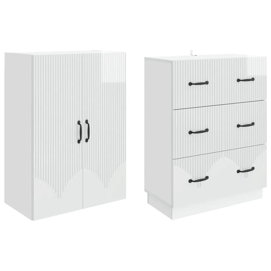 Ensemble de Meubles 2 pcs Blanc brillant 66 x 34,5 x 87 cm - 4