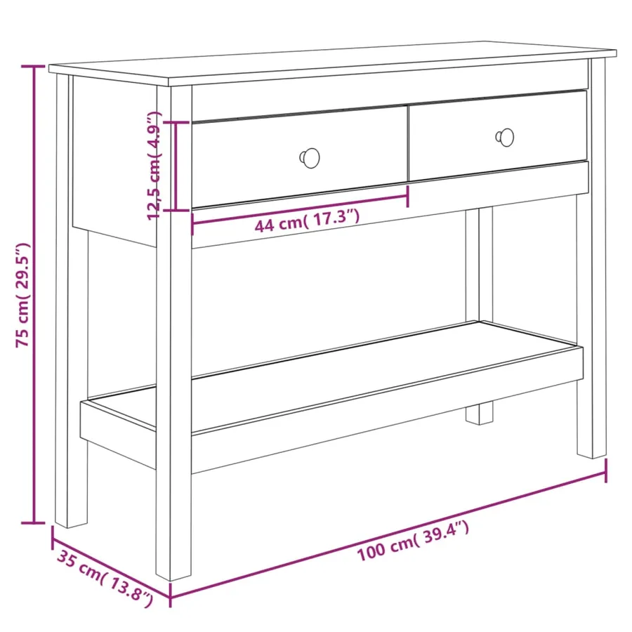 Table console 100x35x75 cm Bois massif de pin - 8