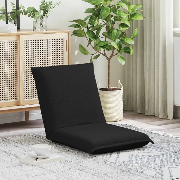 Fauteuil de sol ajustable Noir Tissu en laine de mouton
