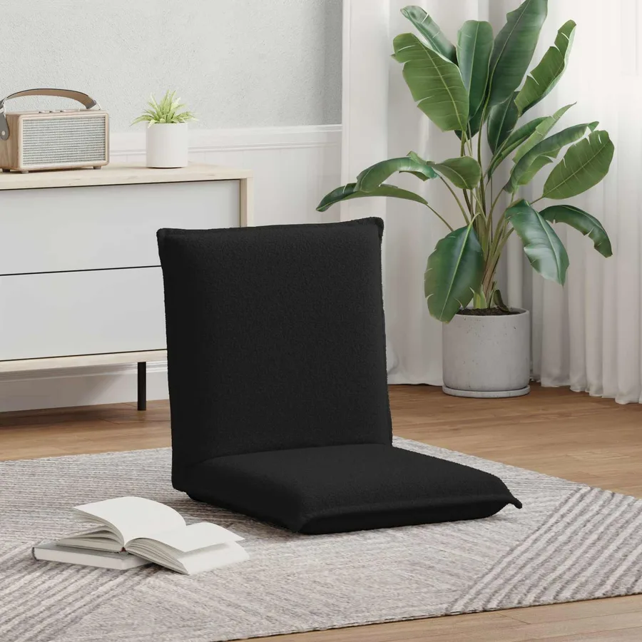 Fauteuil de sol ajustable Noir Tissu en laine de mouton - 3