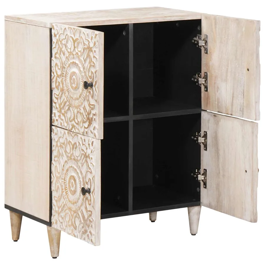 Buffet avec porte Blanc 60 x 33,5 x 75 cm Bois de mangue massif - 2