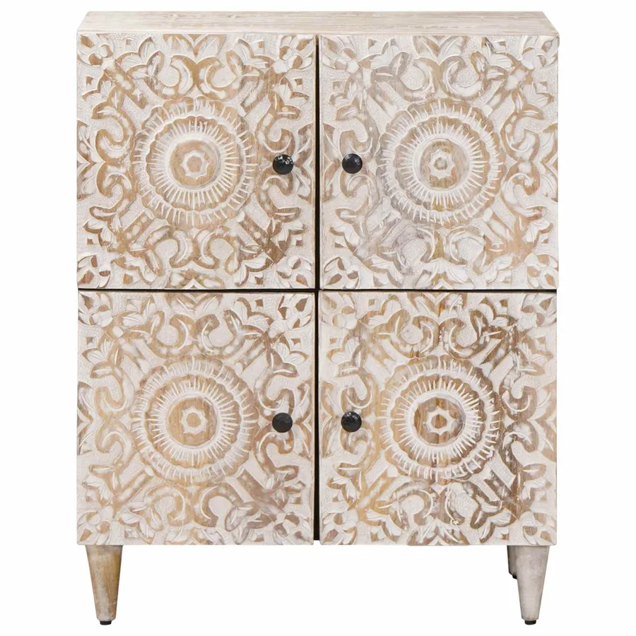 Buffet avec porte Blanc 60 x 33,5 x 75 cm Bois de mangue massif - 3