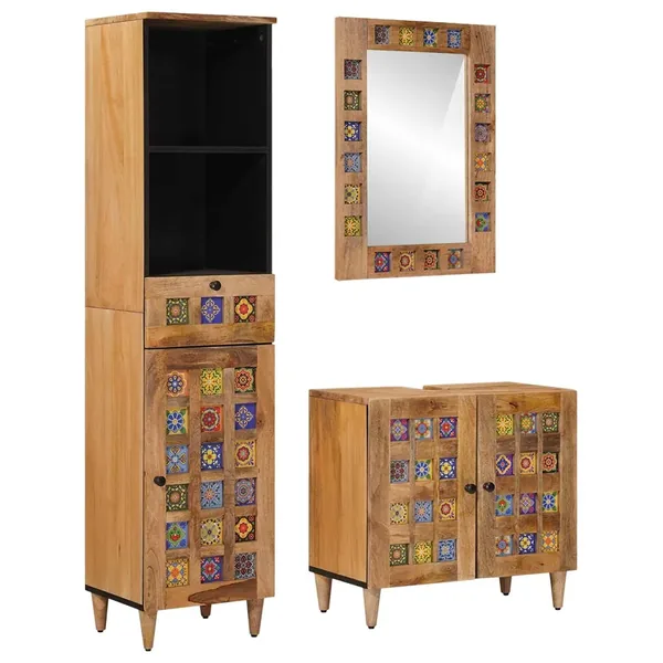 Ensemble de mobilier de salle de bain avec tiroir 3 pcs Naturel