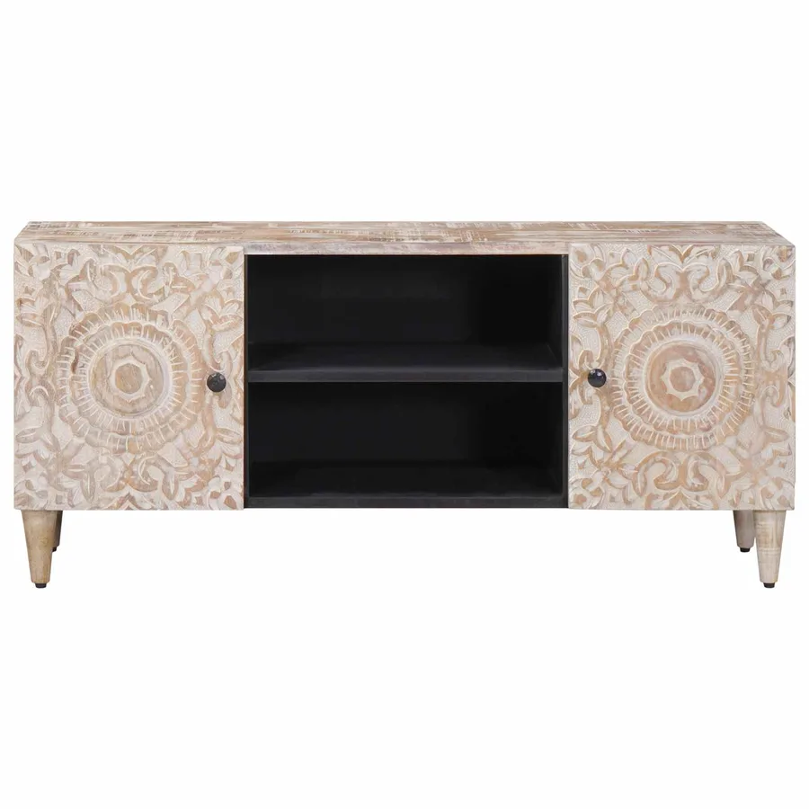 Meuble TV Blanc 105 x 33,5 x 46 cm Bois de mangue massif - 3