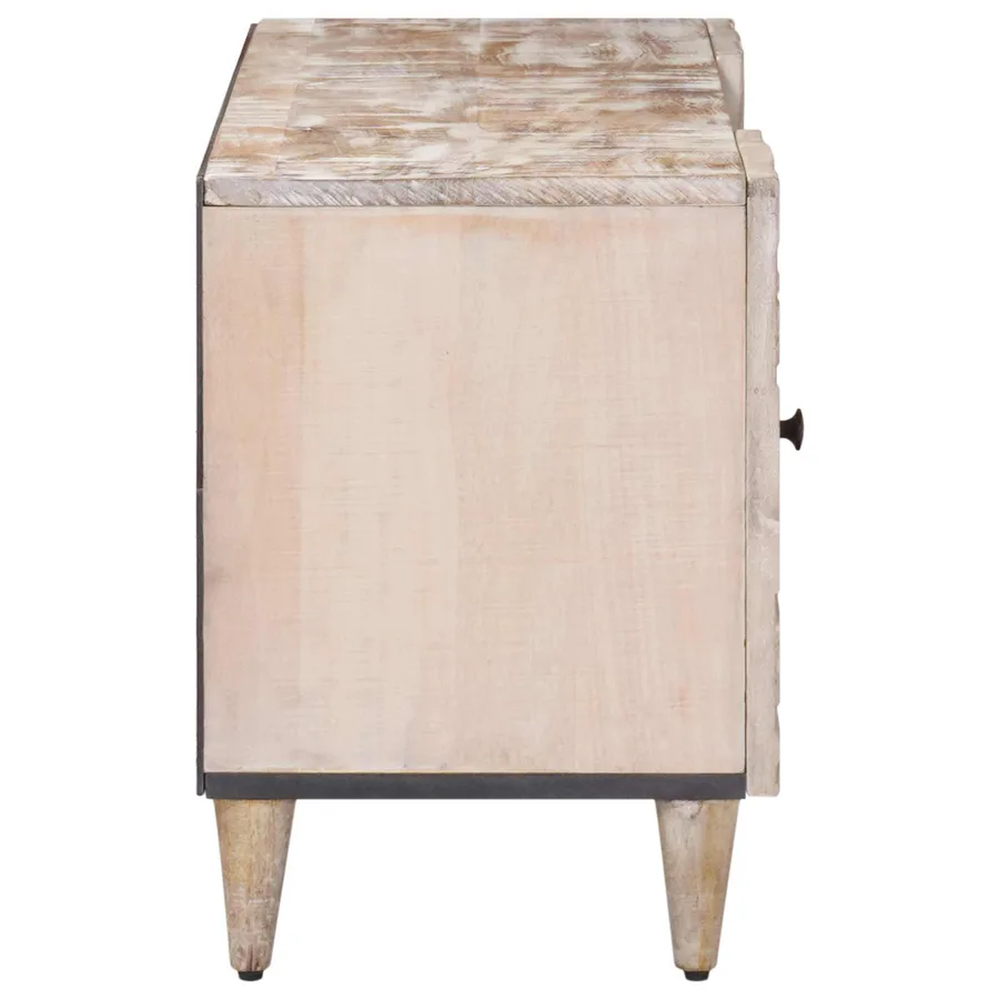 Meuble TV Blanc 105 x 33,5 x 46 cm Bois de mangue massif - 4