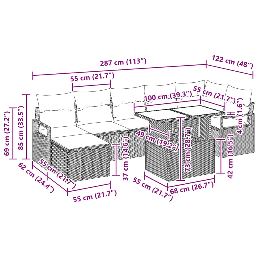 Ensemble de canapé de jardin 8 pcs Gris et bleu marine - 12