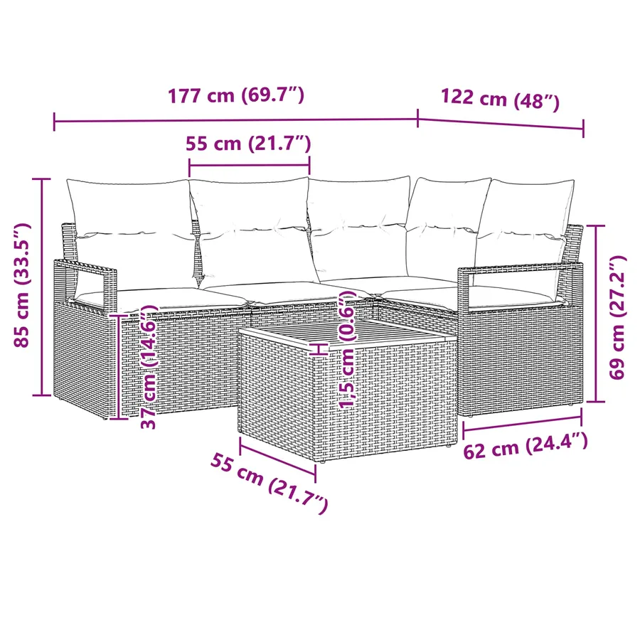 Ensemble de canapé de jardin avec coussin 5 pcs Gris polyrotin - 9
