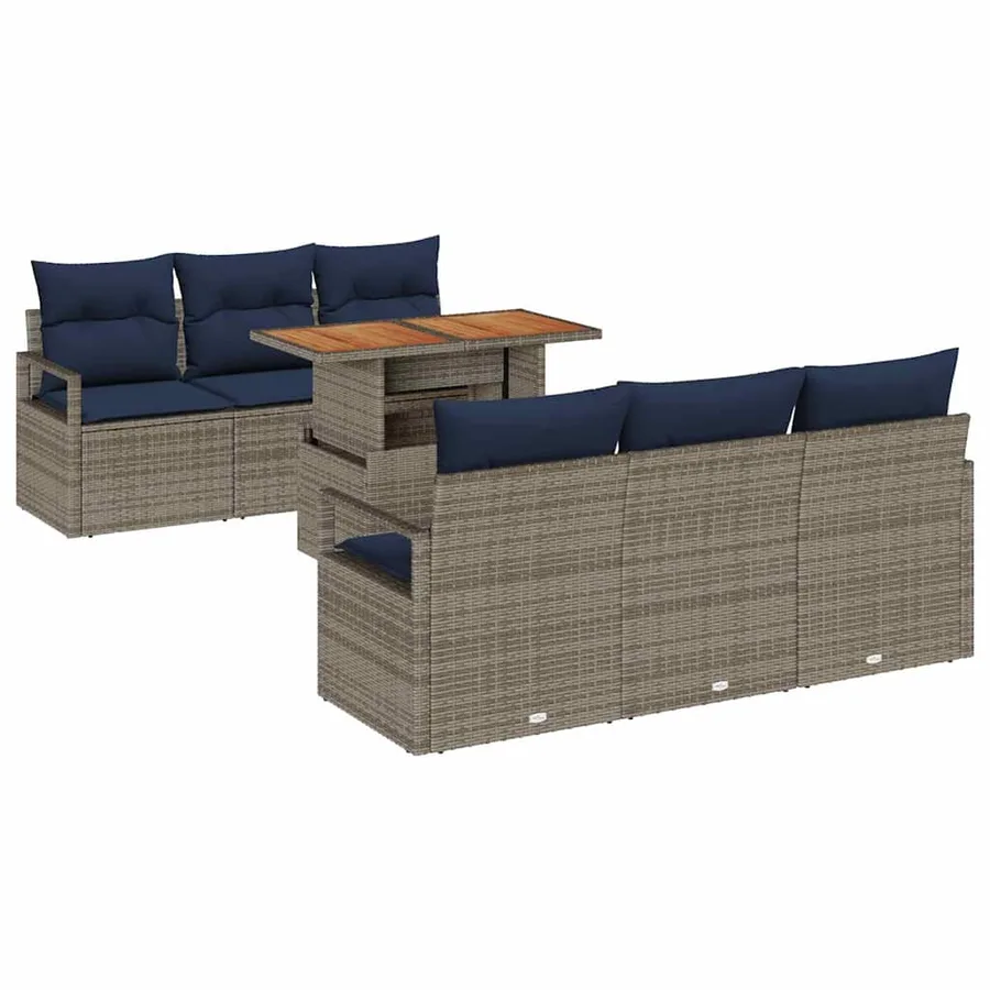 Ensemble de canapé de jardin 7 pcs gris et bleu marine - 2
