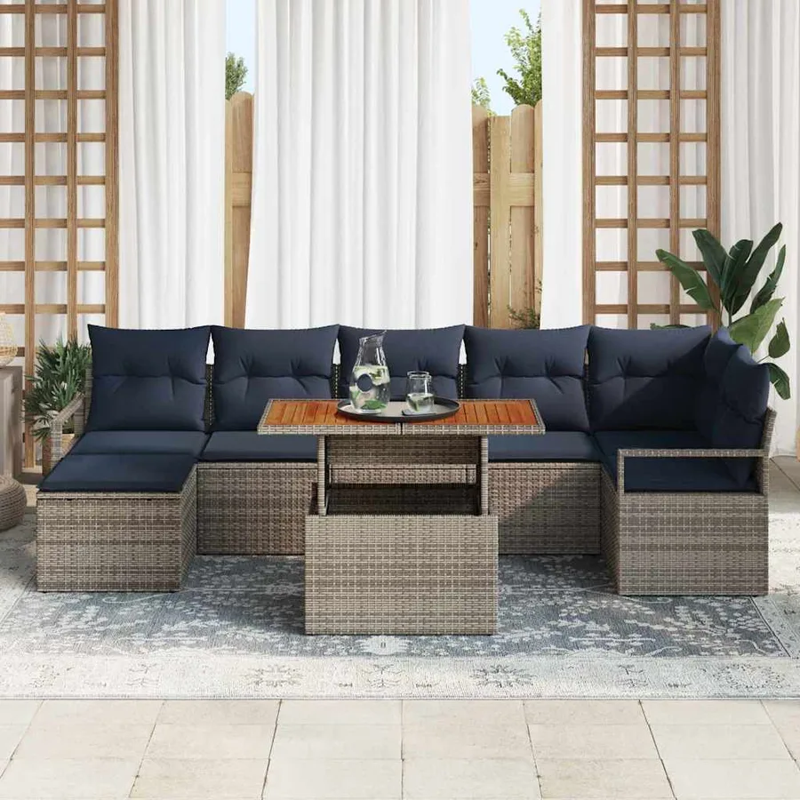 Ensemble de canapé de jardin 8 pcs Gris et marine - 3