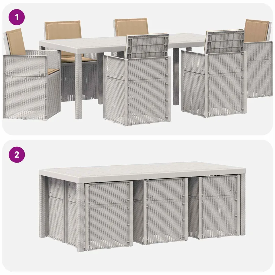 Ensemble de salle à manger pour jardin 7 pcs Blanc et taupe PP - 10