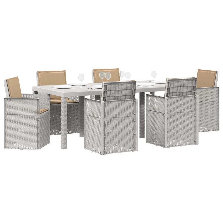 Ensemble de salle à manger pour jardin 7 pcs Blanc et taupe PP - 3
