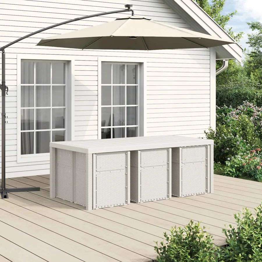 Ensemble de salle à manger pour jardin 7 pcs Blanc et taupe PP - 4