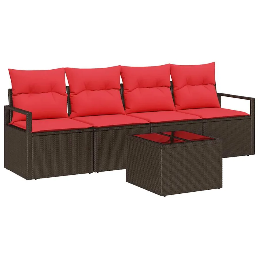 Ensemble de Canapés 5 pcs Marron et rouge polyrotin - 2