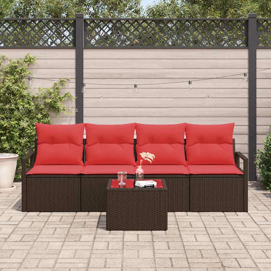 Ensemble de Canapés 5 pcs Marron et rouge polyrotin - 3
