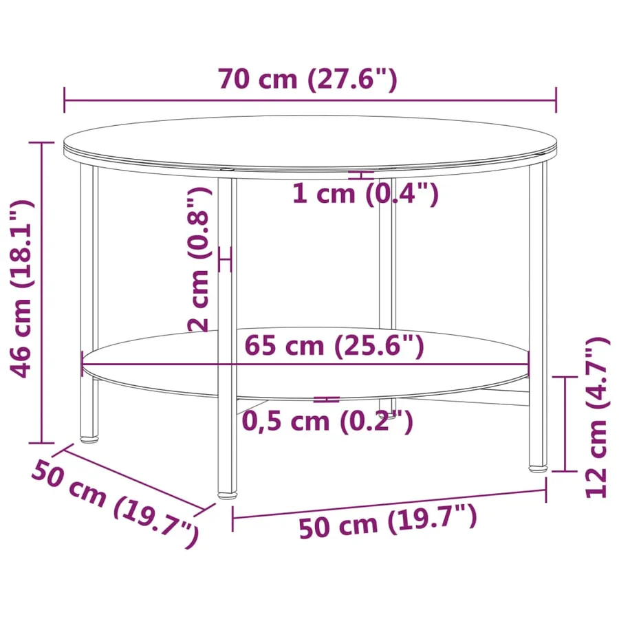 Table à thé Noir et transparent 70 cm Verre trempé - 6