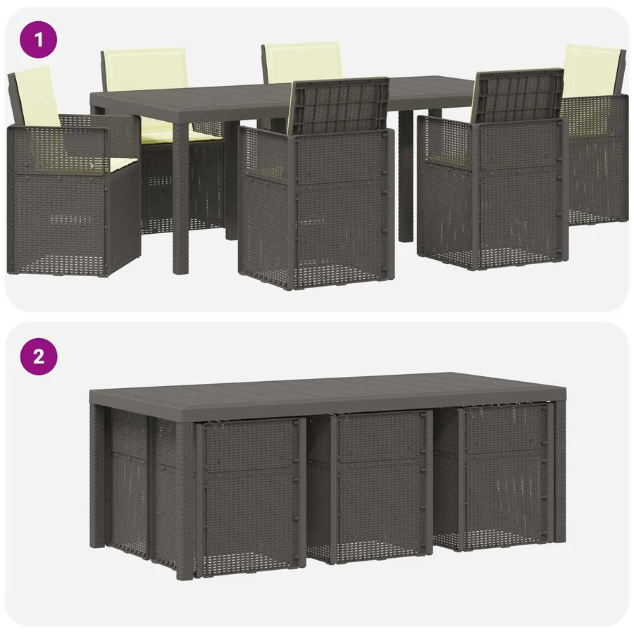 Ensemble de salle à manger pour jardin avec coussin 7 pcs PP - 8
