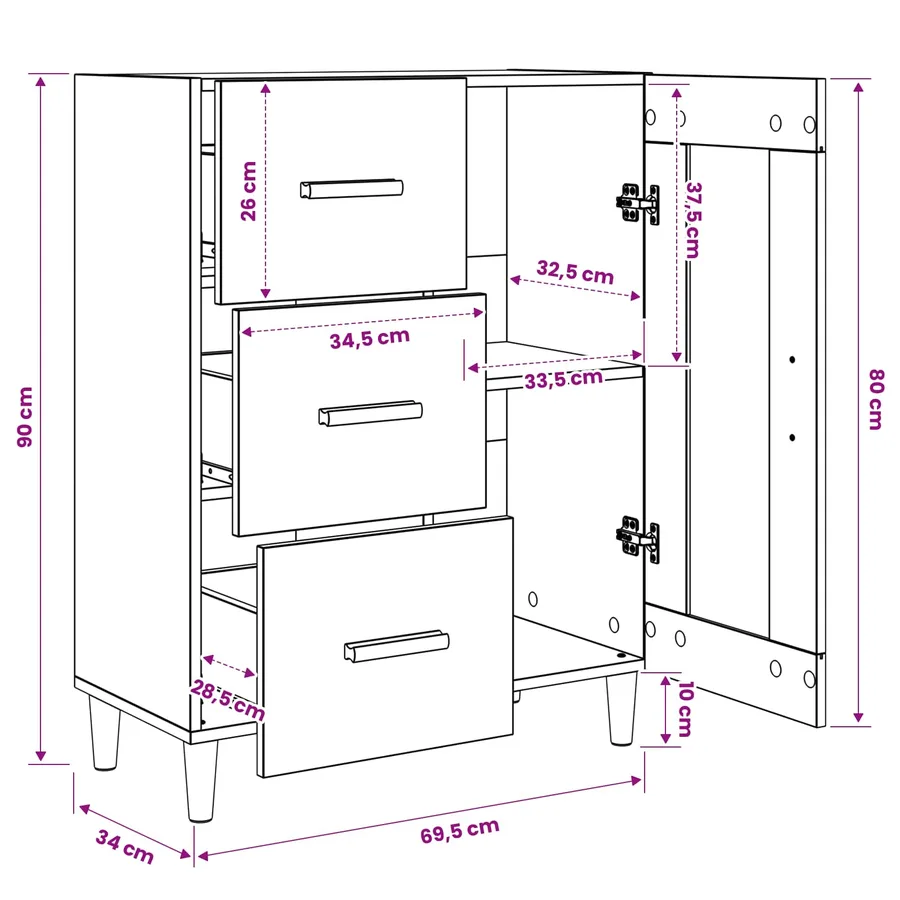 Buffet Chêne artisanal 69,5 x 34 x 90 cm Bois d'ingénierie - 13