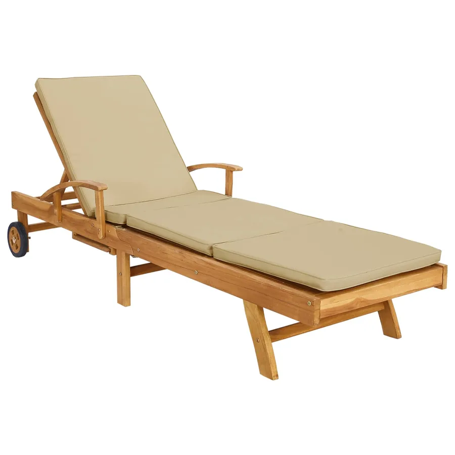 Chaise longue avec coussin 100% Polyester Teck Solide - 2