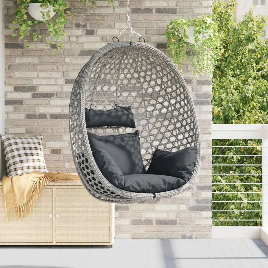 Fauteuil œuf suspendu sans support Anthracite et gris polyrotin