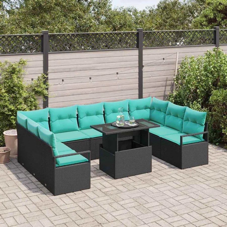 Ensemble de canapé de jardin 10 pcs Noir et Bleu Poly rotin - 3