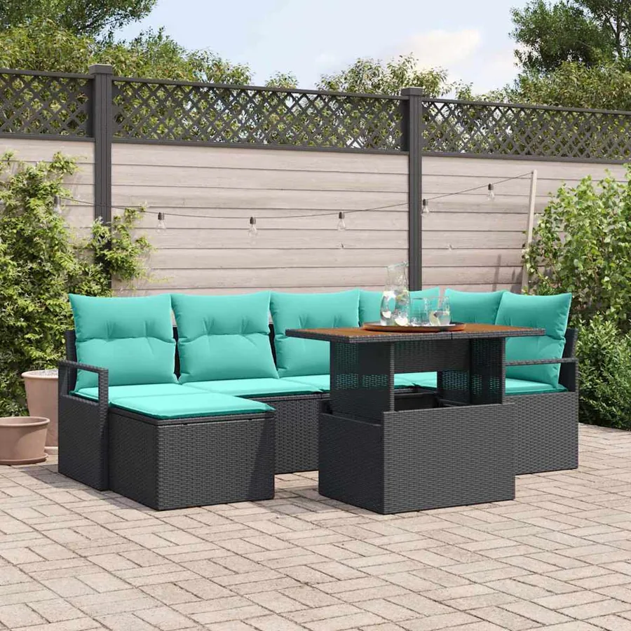 Ensemble de canapé de jardin 7 pcs Noir et turquoise