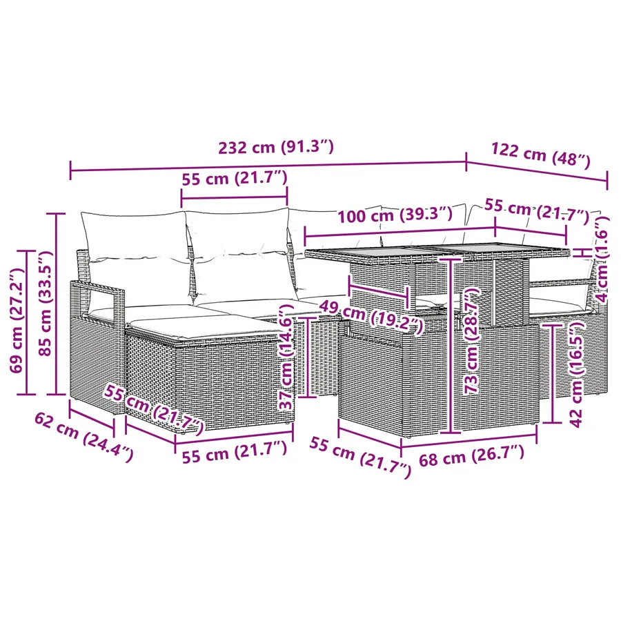 Ensemble de canapé de jardin 7 pcs Noir et turquoise - 12