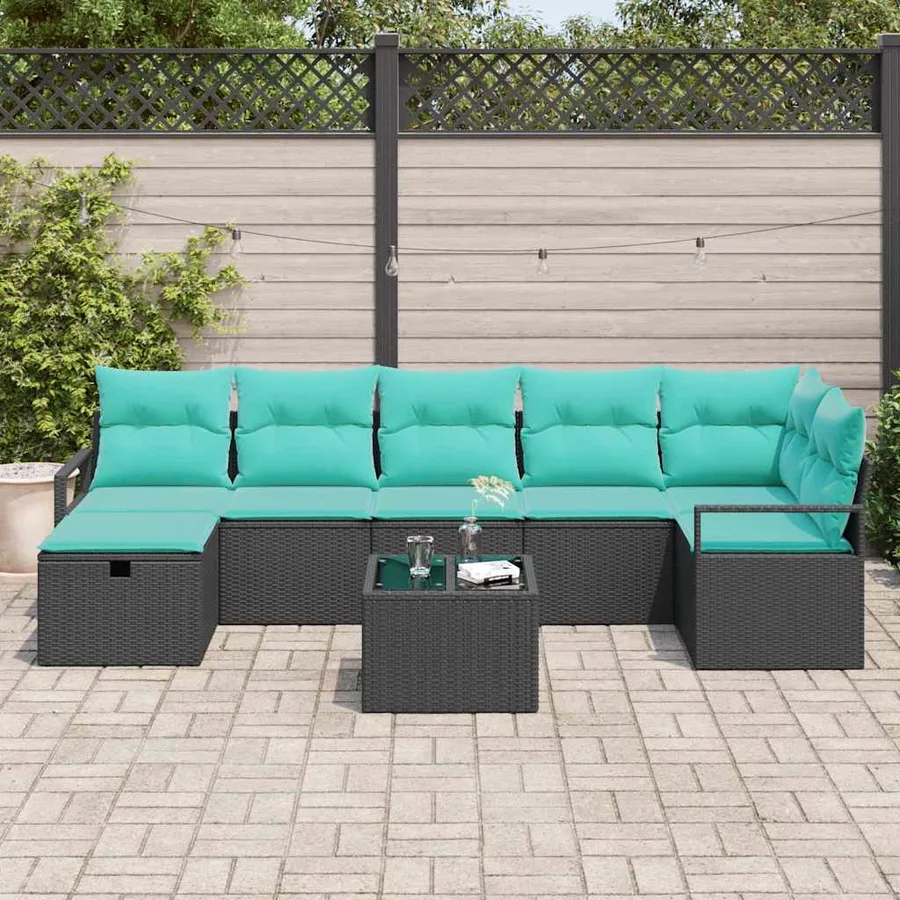 Ensemble de Canapés 8 pcs Noir et turquoise polyrotin - 3