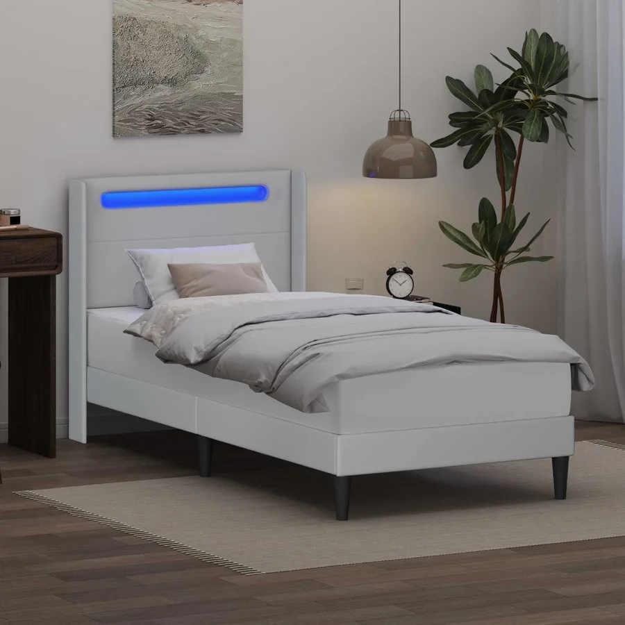 Cadre de lit avec matelas Blanc 90 x 200 cm Simili cuir - 4