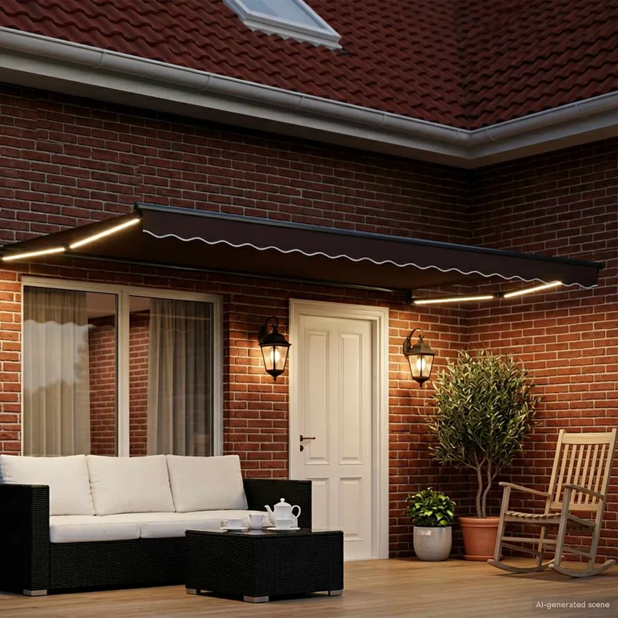 Store rétractable manuel avec LEDs Marron et anthracite 4 × 3 m - 3