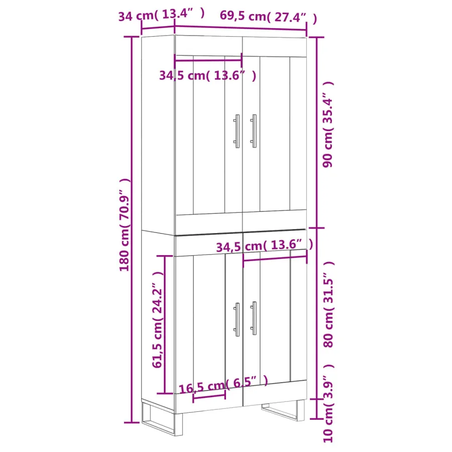 Buffet haut Chêne sonoma 69,5x34x180 cm Bois d'ingénierie - 13