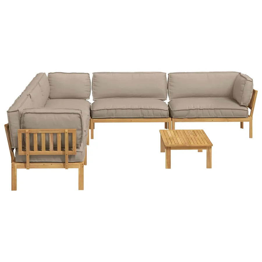 Ensemble de Canapés Uni 6 pcs Taupe Bois d'Acacia Massif - 10