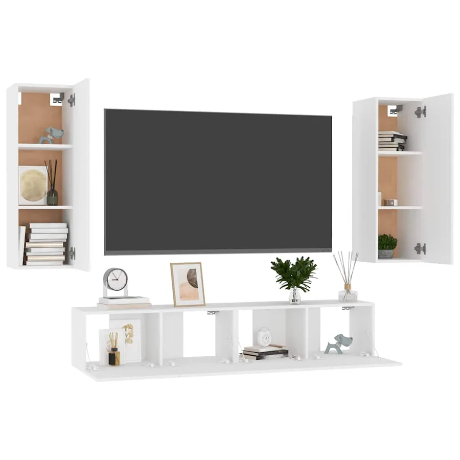 Ensemble de meubles TV 4 pcs Blanc Bois d'ingénierie - 3