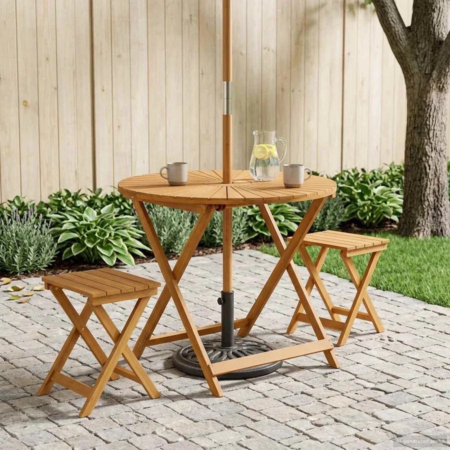 Table de jardin pliante Naturel Ø90 x 75 cm
