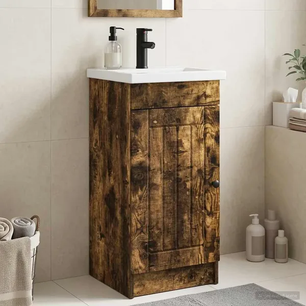 Meuble de salle de bain avec évier Chêne fumé 42 x 40 x 84,5 cm