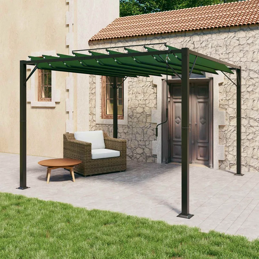 Gazebo avec toiture louvée 3 x 3 x 2,14 m Vert