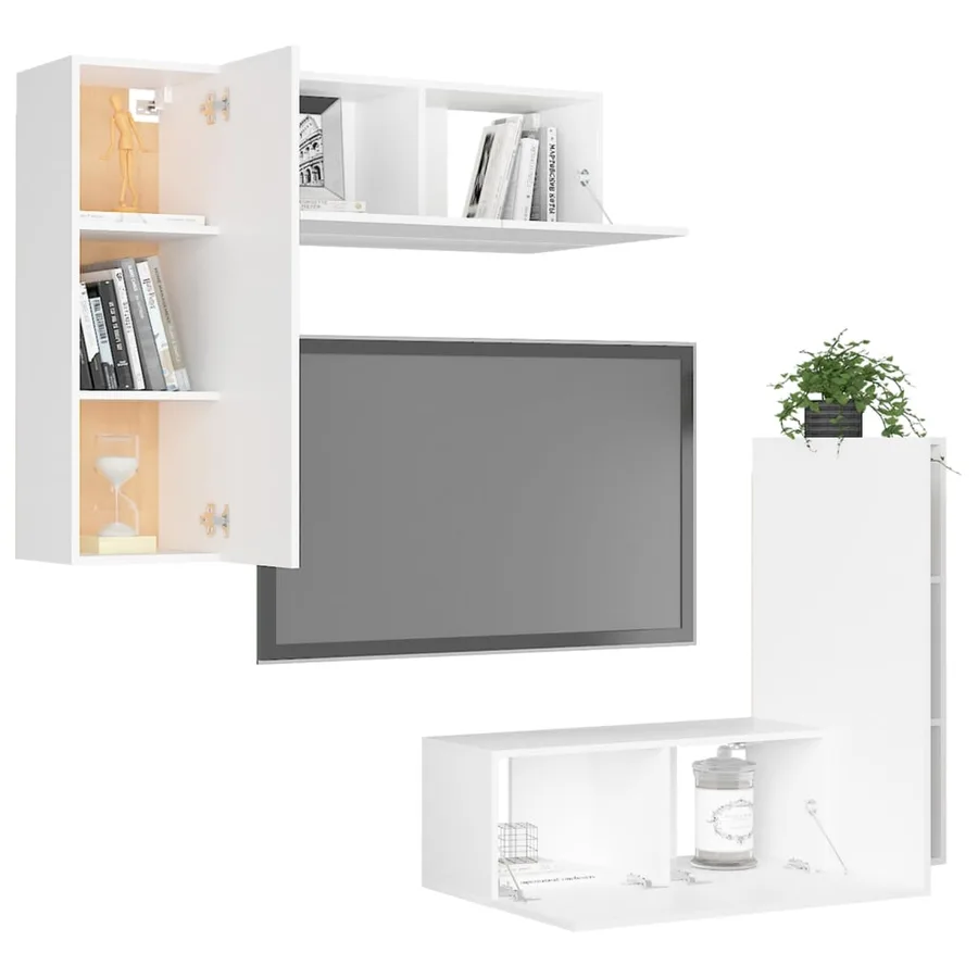 Ensemble de meubles TV 4 pcs Blanc Bois d'ingénierie - 3