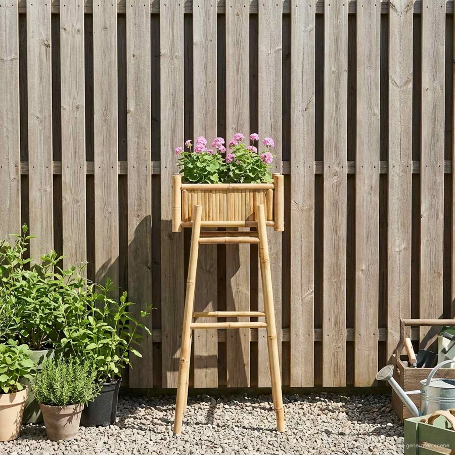 Jardinière avec support Naturel 50 x 38 x 114 cm Bambou - 3