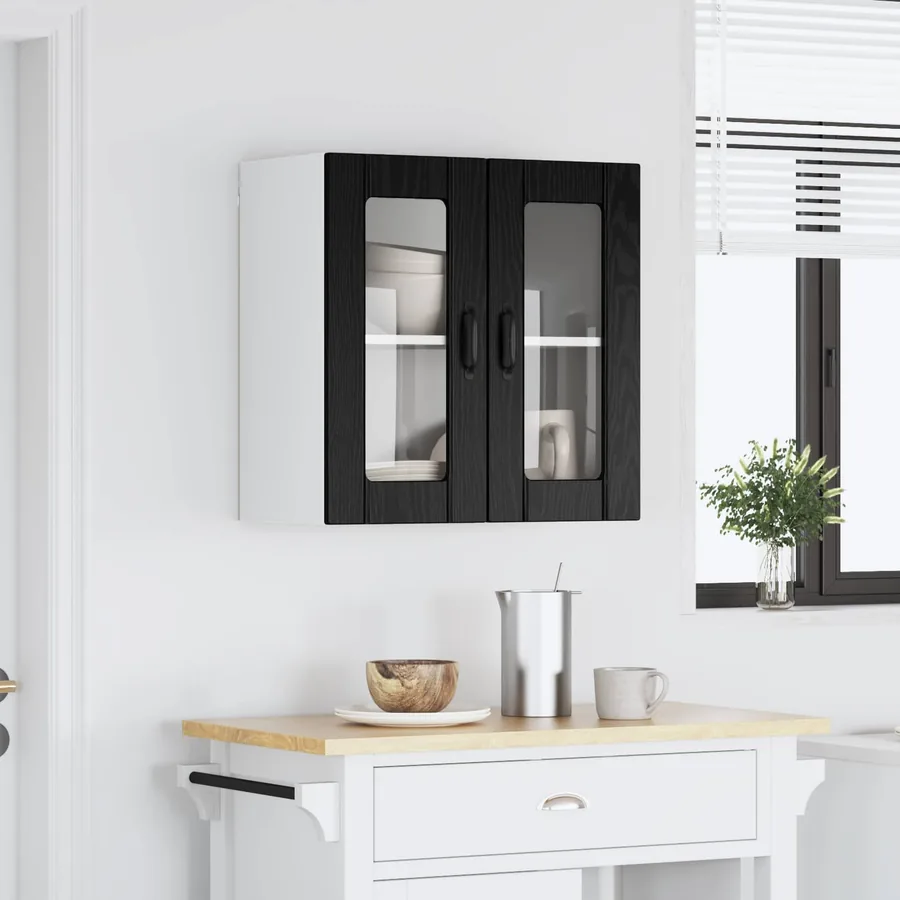 Cabinet en verre mural LUCCA Chêne noir 60 x 31 x 60 cm