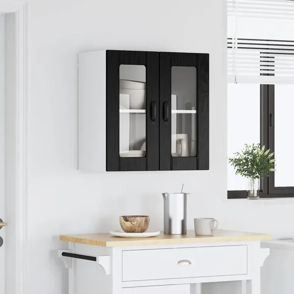 Cabinet en verre mural LUCCA Chêne noir 60 x 31 x 60 cm