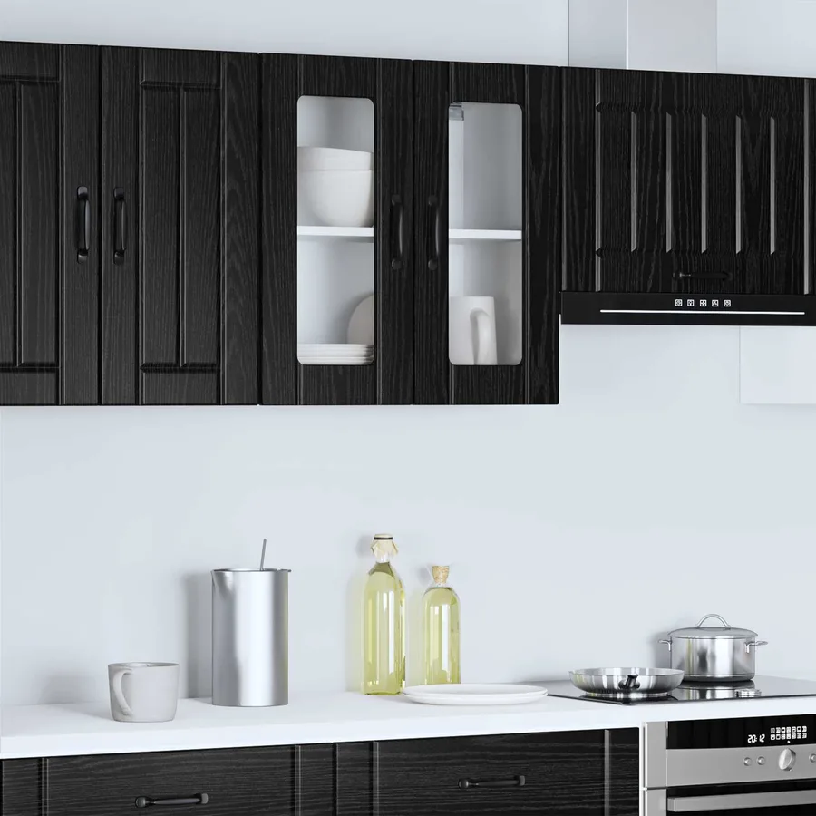 Cabinet en verre mural LUCCA Chêne noir 60 x 31 x 60 cm - 4