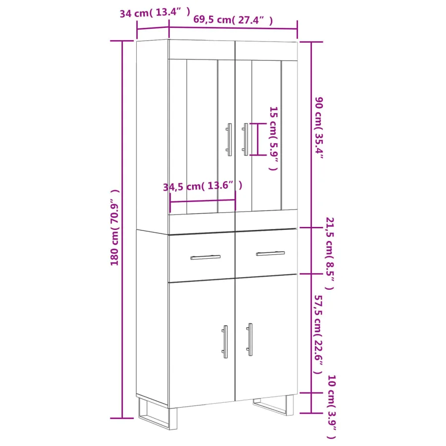 Buffet haut Sonoma gris 69,5x34x180 cm Bois d'ingénierie - 14
