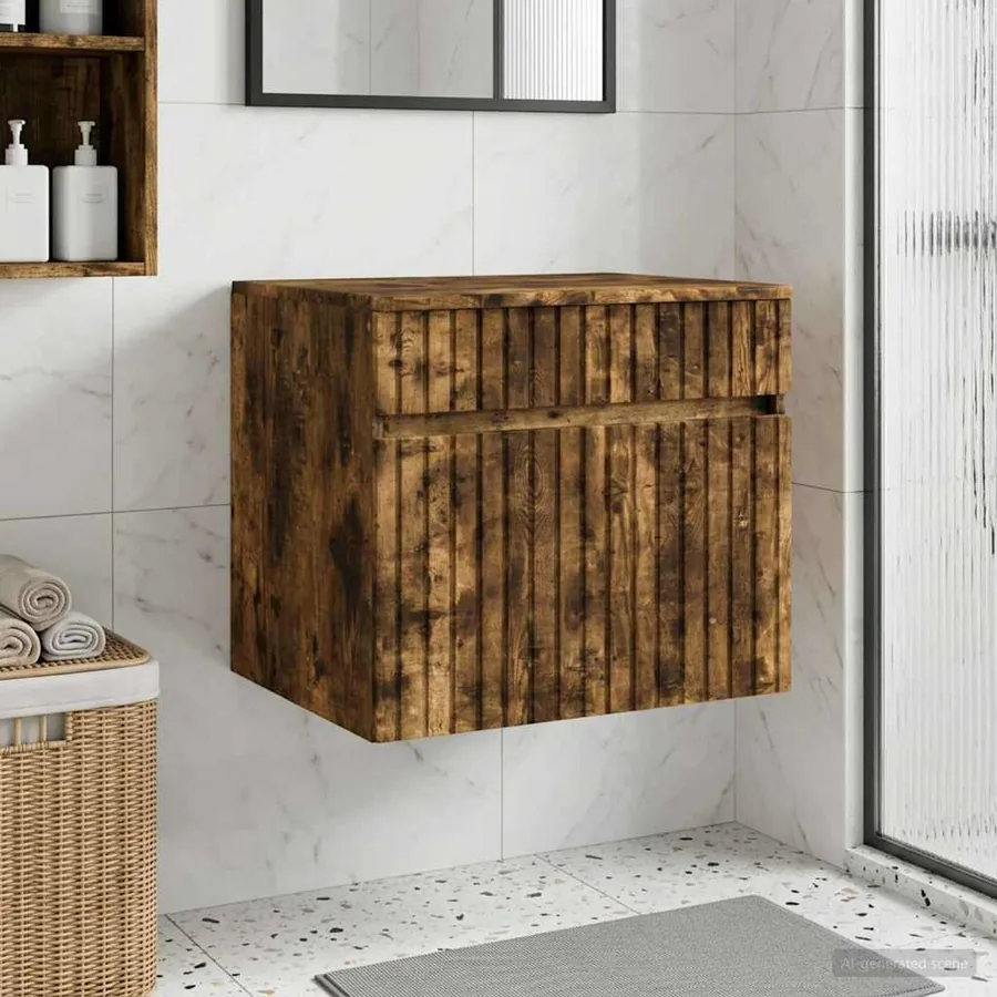 Cabinet de Salle de Bain Mural Chêne fumé 59 x 44,5 x 50 cm
