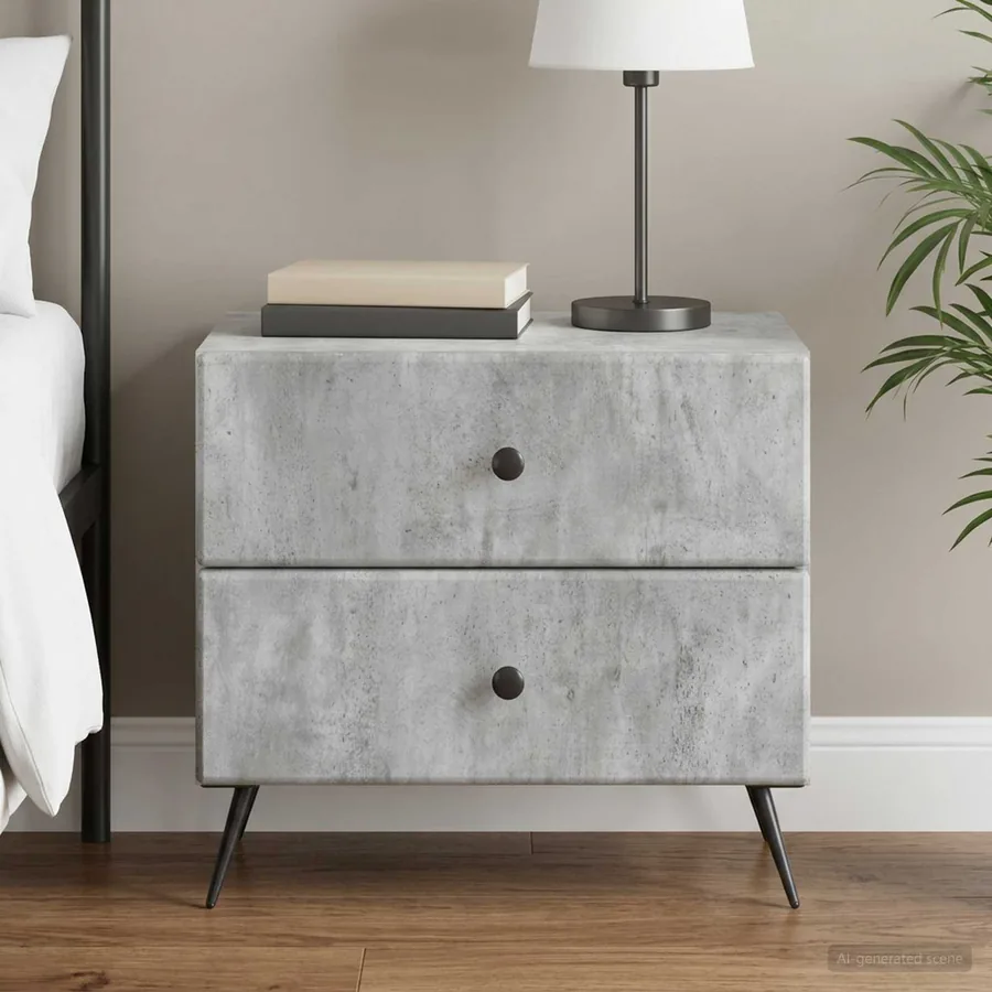 Cabinet de chevet avec tiroir Gris béton 62 x 34,5 x 47,5 cm
