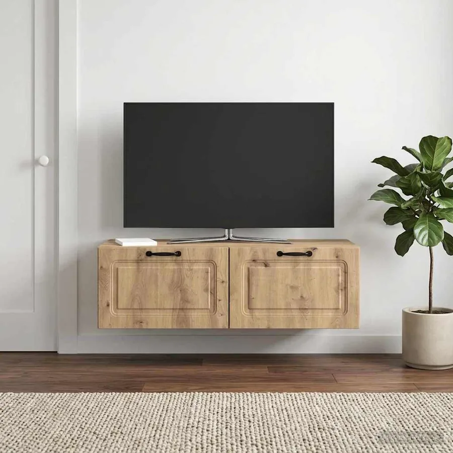 Meuble TV mural 98 x 41 x 30 cm Chêne artisanal