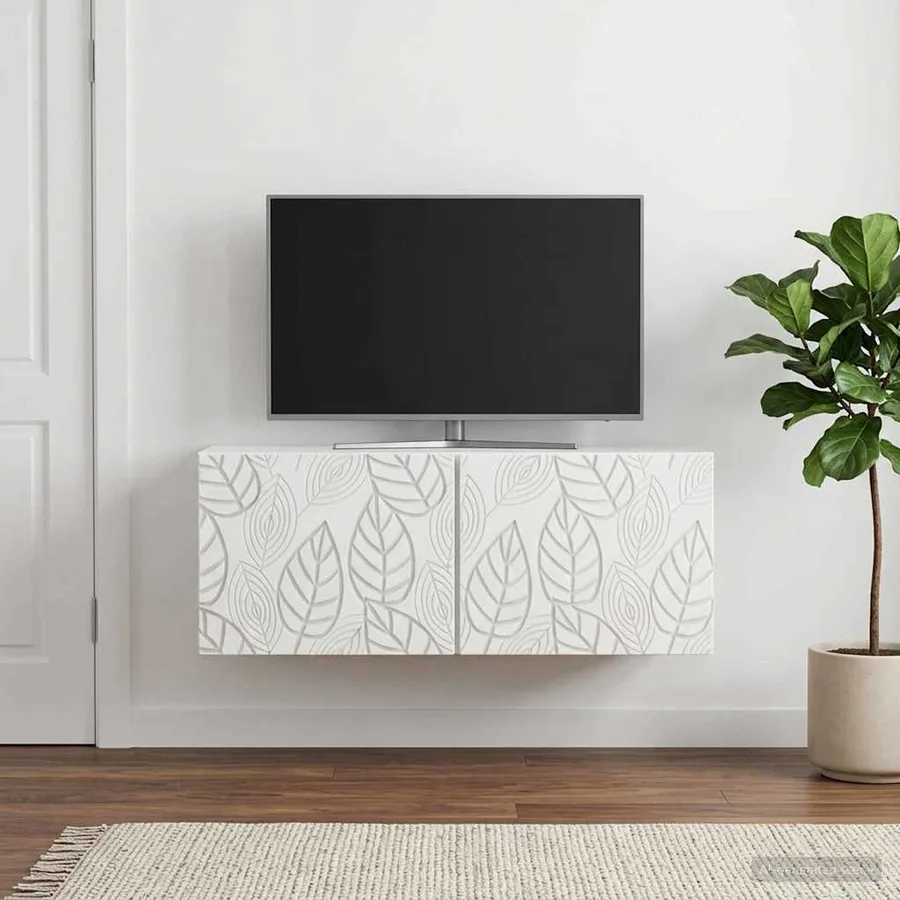 Meuble TV mural 98 x 41 x 30 cm Blanc Bois d'ingénierie - 3