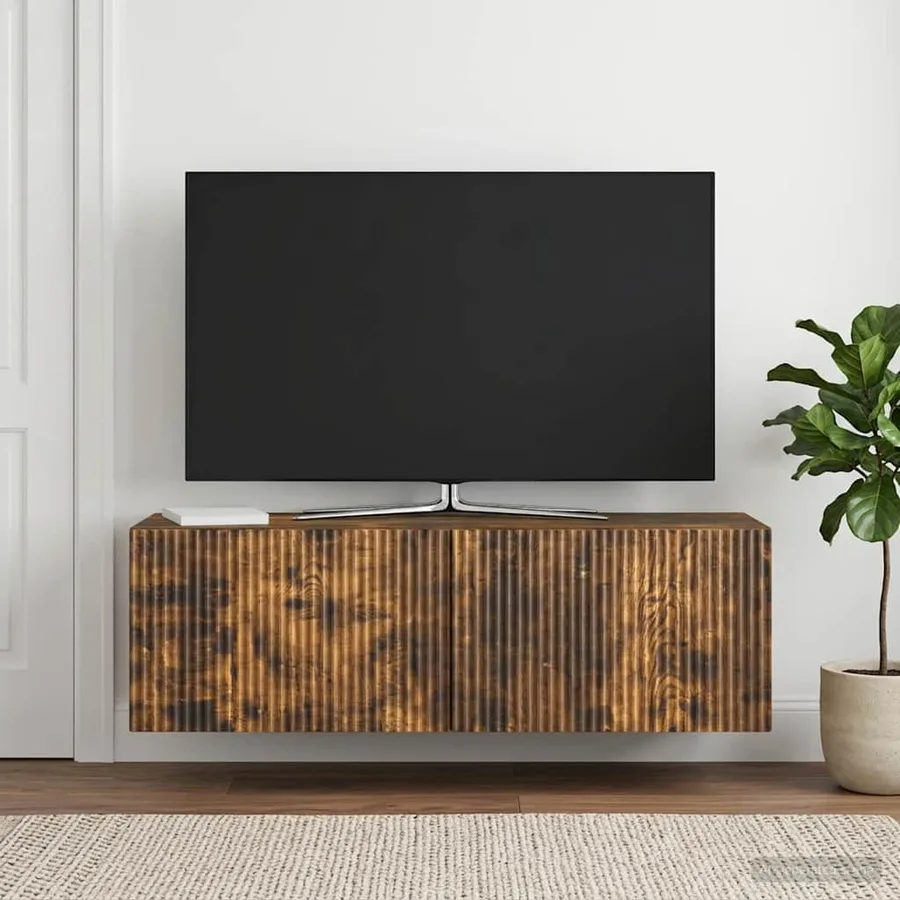 Meuble TV mural Chêne fumé 98 x 31 x 30 cm Bois d'ingénierie - 4