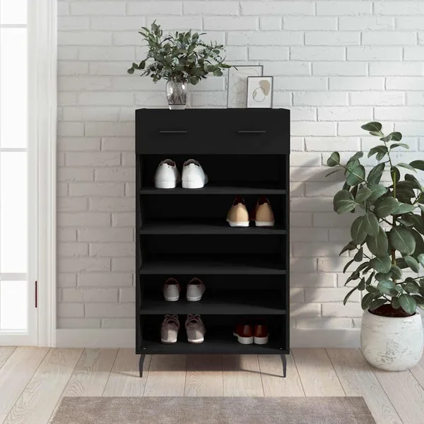 Armoire à chaussures noir 60x35x105 cm bois d'ingénierie